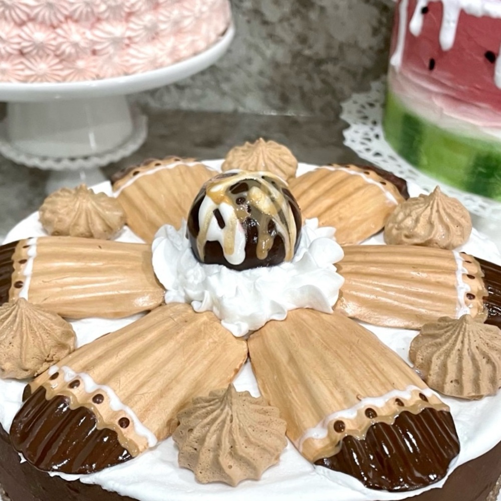 Faux Handcrafted Display Chocolate Madeleine Cookie  Cheesecake.